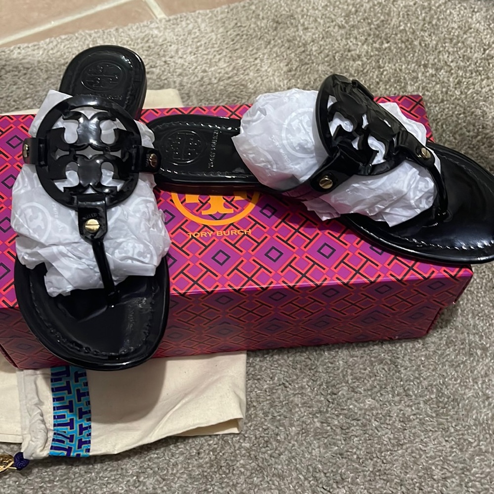 Tory Burch Miller Black patent sandals
